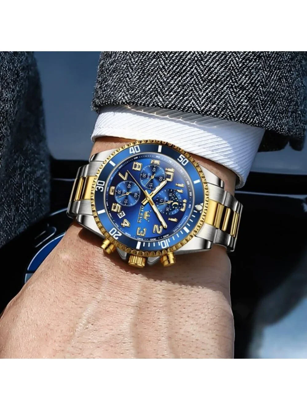 Stylish Men's Stainless Steel Watch - Luxury Big Face, Waterproof Analog